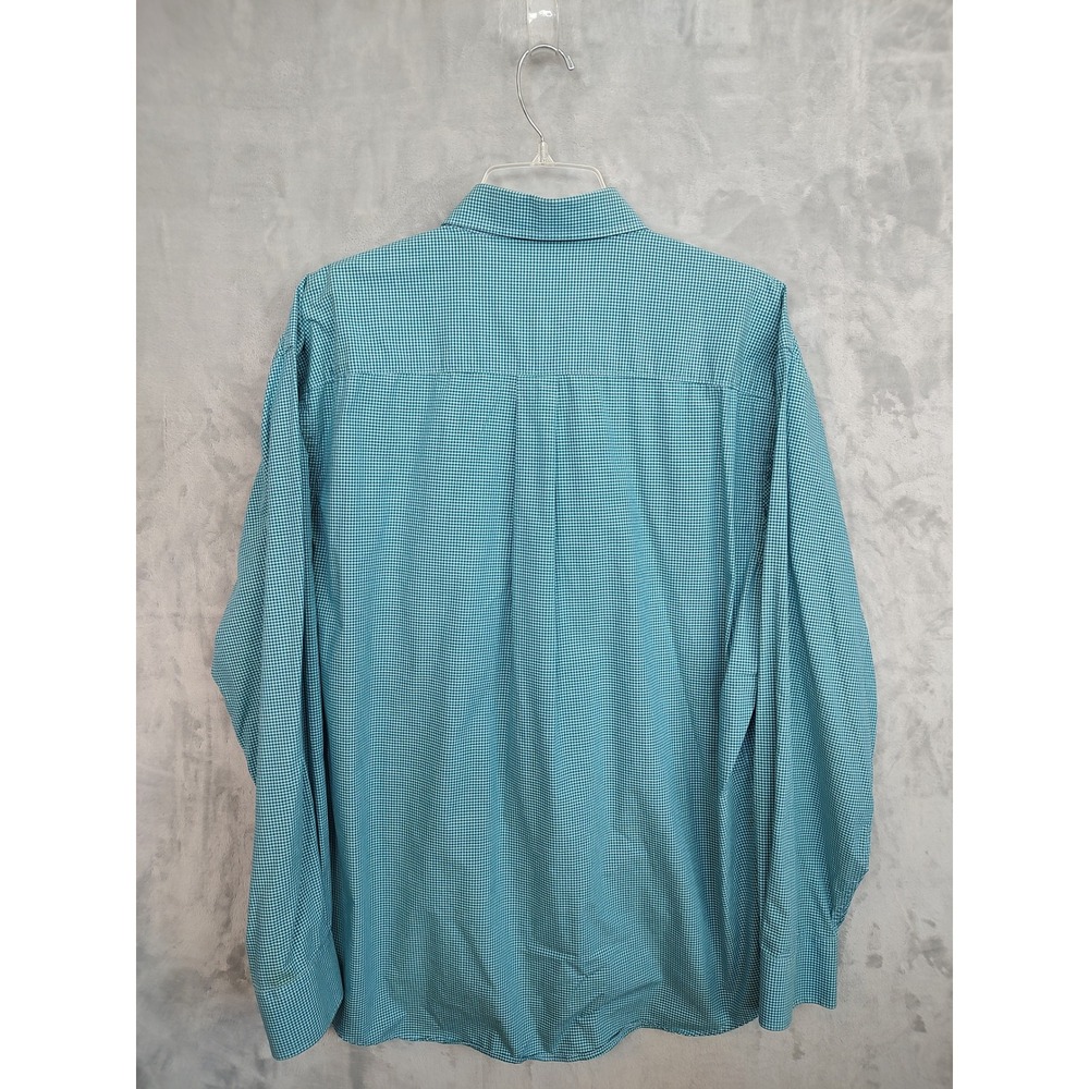 Alan Flusser Mens XL Teal Gingham Check Cotton Button Down Shirt Long Sleeve - Picture 3 of 10